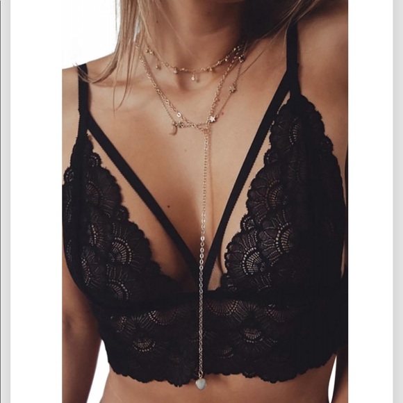 Other - Black Lace🔥Strappy Caged Lingerie Bra Bralette S